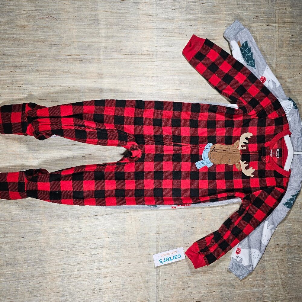 Carter's Size 2T Christmas Reindeer Plaid & Polar Bear Pajama Set
